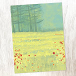 Meadow Landscape Painting Postcard<br><div class="desc">A modern contemporary landscape painting featuring a peaceful flower filled summer meadow with birds flying against the sky and a forest of pine trees in the distance.  Fresh and uplifting yellow and green colors. Original art by Nic Squirrell.</div>