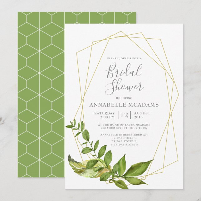 Meadow Leaves Botanical Geometric Bridal Shower Invitation (Front/Back)