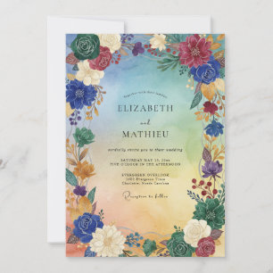 Meadow Magenta Teal Wildflower Wedding Invitation