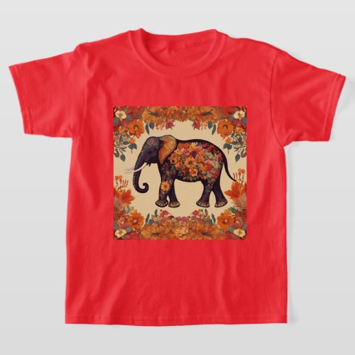 Meadow Majesty Floral Elephant T_Shirt Design