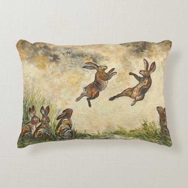 Meadow Matchup Playful Hares in a Meadow  Accent Pillow (Front)