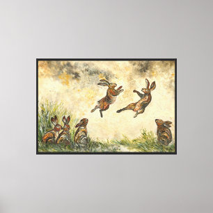 Meadow Matchup Playful Hares in a Meadow  Canvas Print