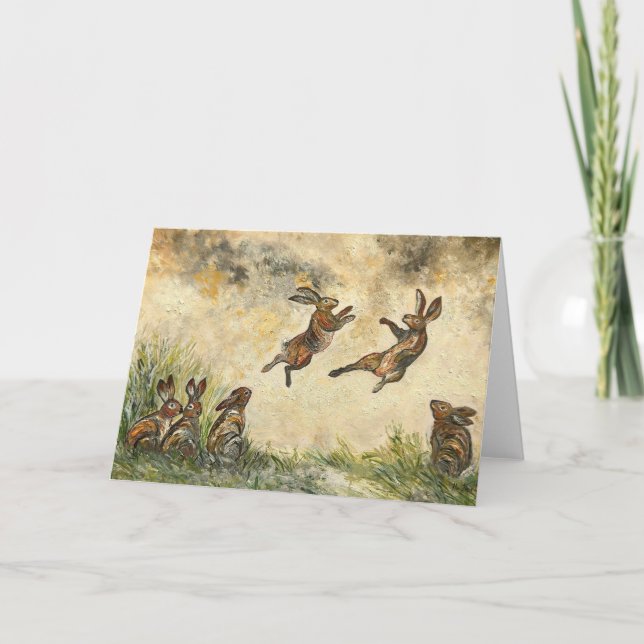 Meadow Matchup Playful Hares in a Meadow  Card (Front)