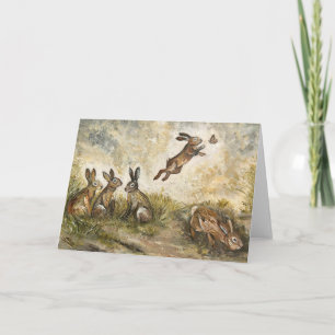 Meadow Matchup Playful Hares in a Meadow Card