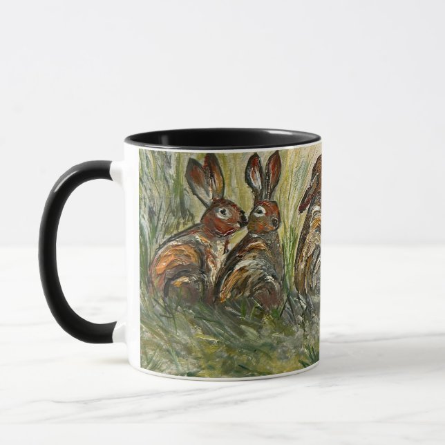 Meadow Matchup Playful Hares in a Meadow Rabbits Mug (Left)