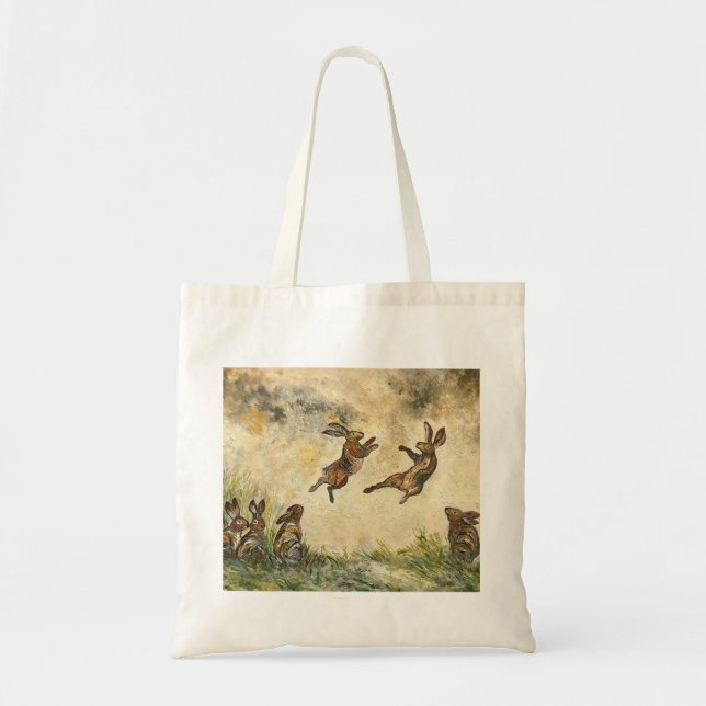 Meadow Matchup Playful Hares in a Meadow  Tote Bag (Front)
