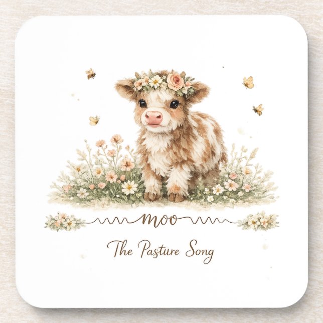 Meadow Melody cow paper plates Beverage Coaster (Front)