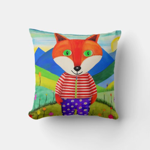 Meadow Mischief Fox Throw Pillow