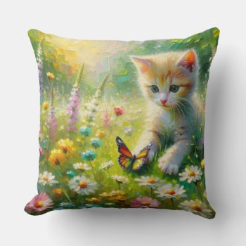 Meadow Mischief Kitten Pillow by Godsblossom at Zazzle