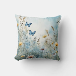 Meadow Muse Butterfly and Wildflower Watercolor Throw Pillow