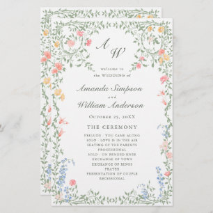 Meadow Pastel French Rose Wedding Ceremony Program