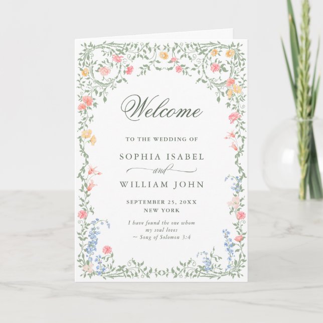 Meadow Pastel French Rose Wedding Ceremony  Program (Front)