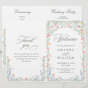 Meadow Pastel French Rose Wedding Ceremony Program