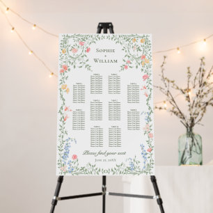 Meadow Pastel French Roses 10 Tables SEATING CHART Foam Board