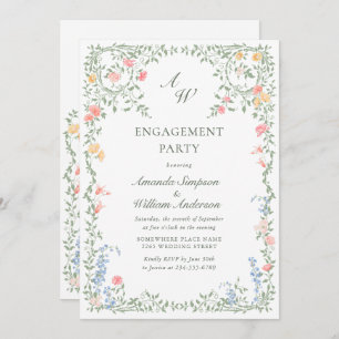 Meadow Pastel French Roses Floral ENGAGEMENT PARTY Invitation