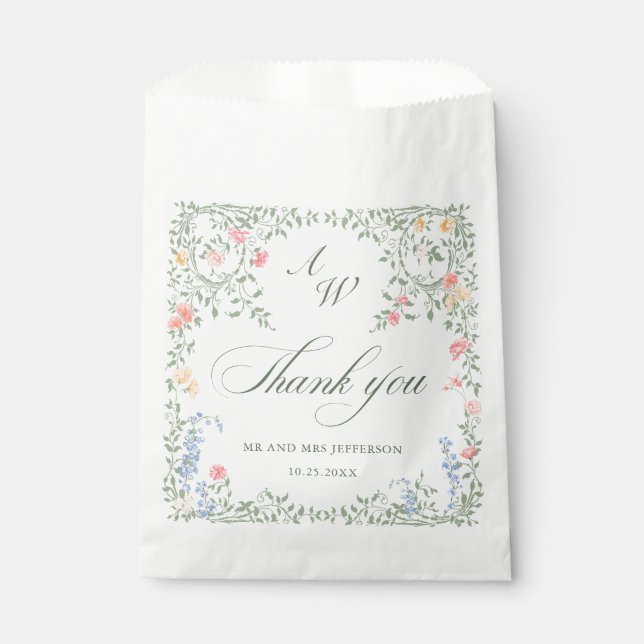 Meadow Pastel French Roses Floral Wedding Favor Bag (Front)