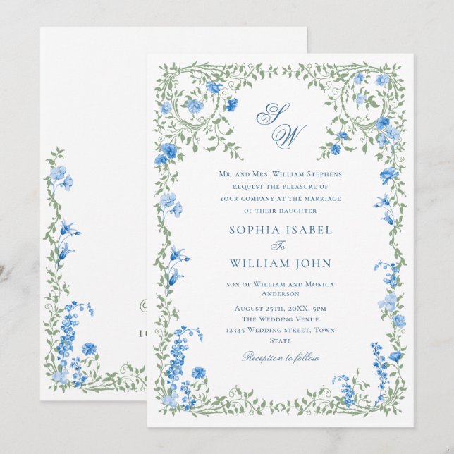 Meadow Pastel French Roses Floral Wedding Invitation (Front/Back)