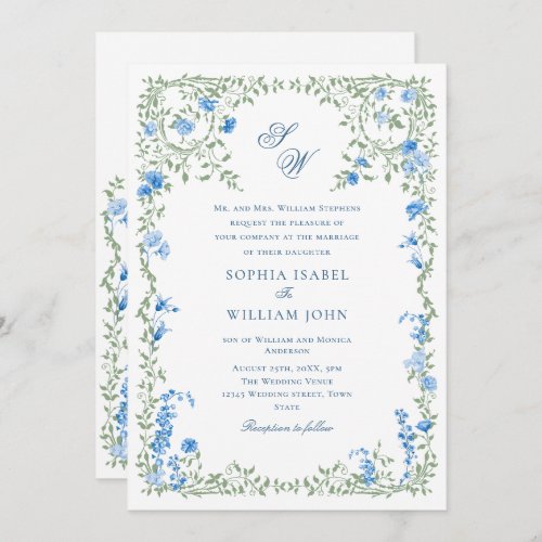 Meadow Pastel French Roses Floral Wedding Invitation