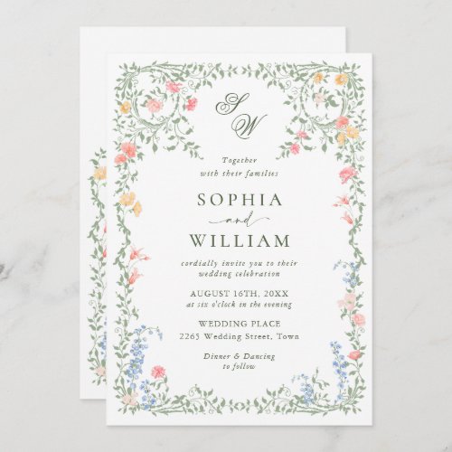 Meadow Pastel French Roses Floral Wedding Invitation