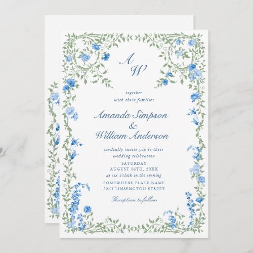 Meadow Pastel French Roses Floral Wedding Invitation