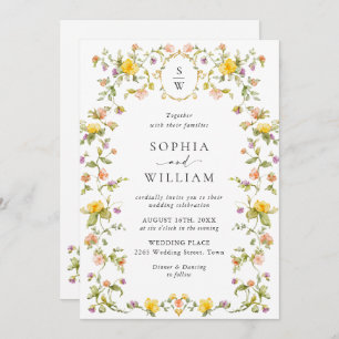 Meadow Pastel French Roses Floral Wedding Invitation