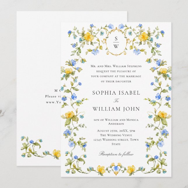 Meadow Pastel French Roses Floral Wedding Invitation (Front/Back)