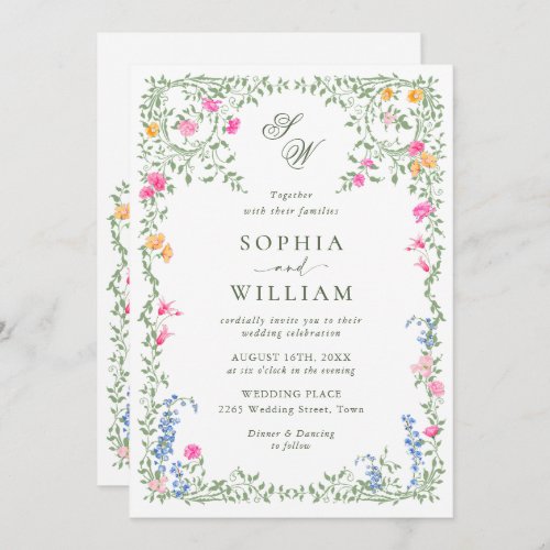Meadow Pastel French Roses Floral Wedding Invitation