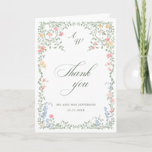 Meadow Pastel French Roses Floral Wedding Letterpress Thank You Card