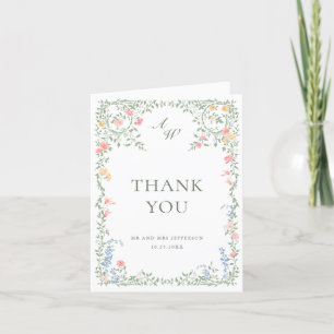 Meadow Pastel French Roses Floral Wedding Letterpress Thank You Card
