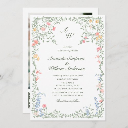 Meadow Pastel French Roses Floral Wedding QR code Invitation