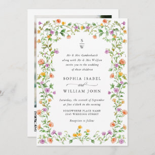 Meadow Pastel French Roses Floral Wedding QR code Invitation