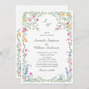 Meadow Pastel French Roses Floral Wedding QR code Invitation