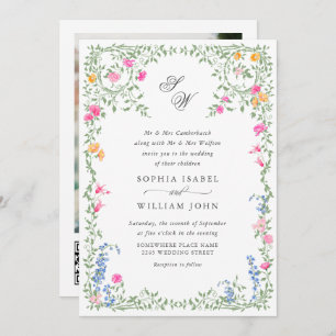 Meadow Pastel French Roses Floral Wedding QR code Invitation