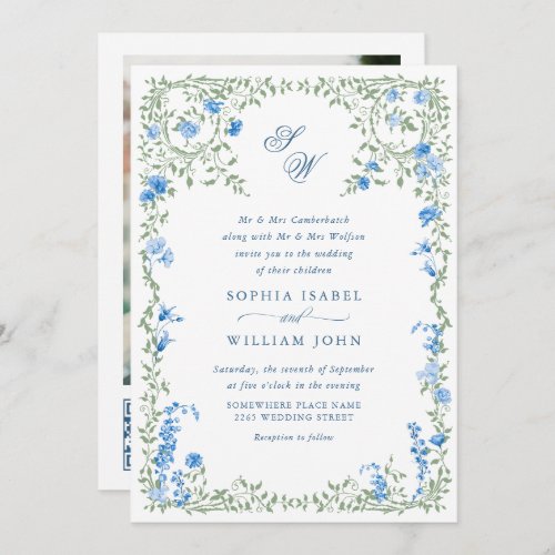 Meadow Pastel French Roses Floral Wedding QR code Invitation