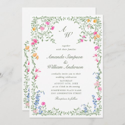 Meadow Pastel French Roses Floral Wedding QR code Invitation