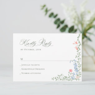 Meadow Pastel French Roses Floral Wedding RSVP Card