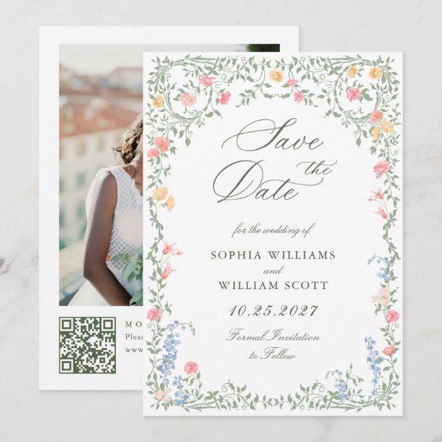 Meadow Pastel French Roses Floral Wedding Save The Date (Front/Back)