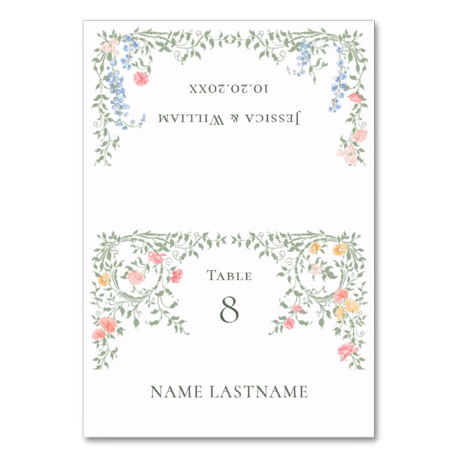 Meadow Pastel French Roses Floral Wedding Table Number (Front)