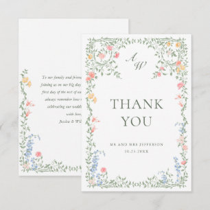 Meadow Pastel French Roses Floral Wedding Thank You Card