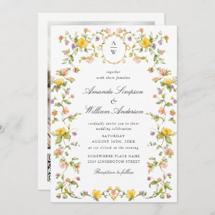 Meadow Pastel Roses Floral Wedding QR code Photo Invitation