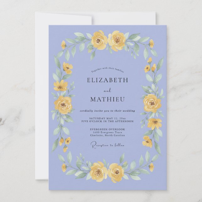 Meadow Periwinkle Yellow Wreath Wedding Invitation (Front)