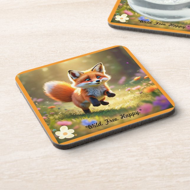 "Meadow Red Fox Delight" Beverage Coaster (Left Side)