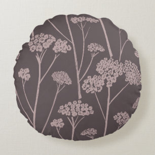 Meadow Silence Deep Ash Dusty Mauve Round Pillow