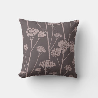 Meadow Silence Deep Ash Dusty Mauve Throw Pillow