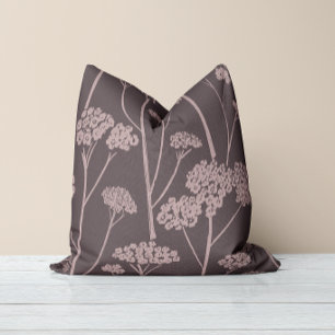 Meadow Silence Deep Ash Dusty Mauve Throw Pillow