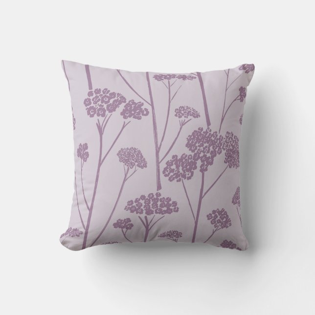 Meadow Silence Grey Lilac Smoky Plum Throw Pillow (Front)