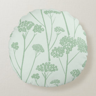 Meadow Silence Pale Seafoam Wildflower Green Round Pillow