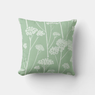 Meadow Silence Wildflower Green Pale Seafoam Throw Pillow