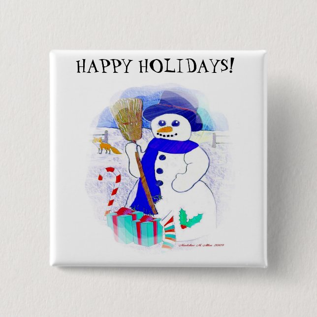Meadow Snowman Pinback Button (Front)