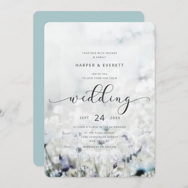 Meadow Song Fading Wildflower Boho Wedding Invitation (Front/Back)